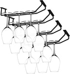 10.8 Inch Black Wine Glass Rack, Under Cabinet Wine Glass Holder Stainless Steel Stemware Rack - Hanging Stemware Holder for Cabinet Kitchen Bar, Set of 4