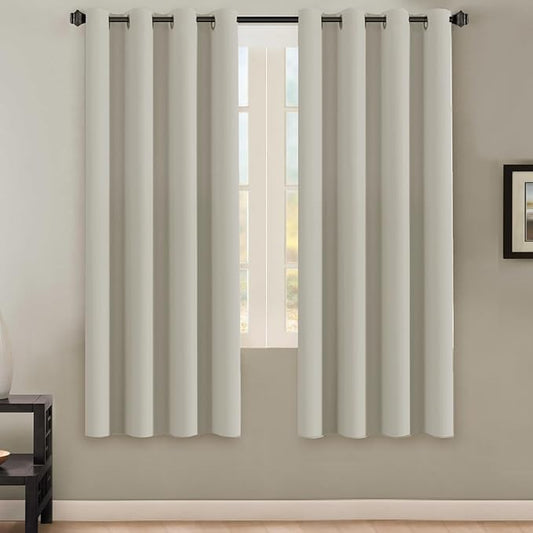 H.VERSAILTEX Solid Grommet Thermal Insulated Blackout Curtain Panels/Drapes,52Wx72L - Inch (Set of 2,Ivory/Cream Pattern)