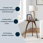 Martin Svensson Home Round Wood Walnut Brown 20" Living Room End Side Accent Table Nightstand with Storage Shelf