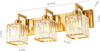 Modern Bathroom Vanity Light 3-Lights Gold Crystal Wall Lamp Bathroom Modern Crystal Vanity Lighting