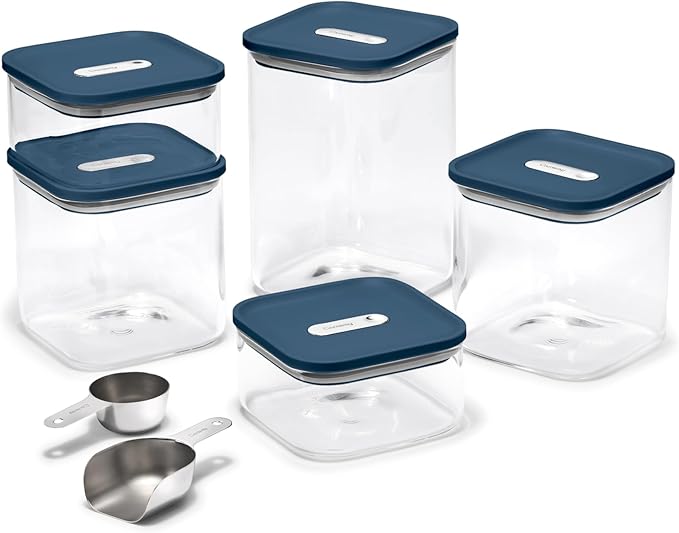Caraway 14-Piece Glass Airtight Food Storage Containers with Lids – Non-Toxic, BPA-Free Kitchen Storage Containers – Stackable, Space-Saving Airtight Containers for Dry Goods and More - Navy