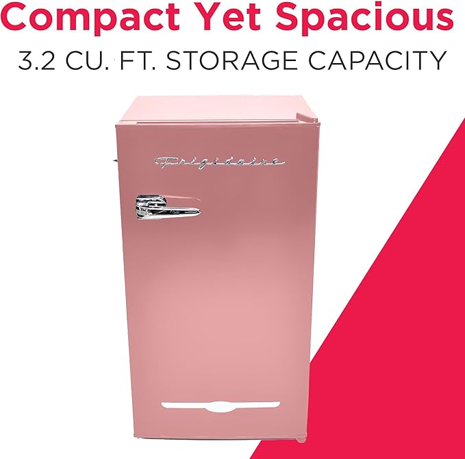 Frigidaire EFR376 Retro Bar Fridge Refrigerator with Side Bottle Opener, 3.2 cu. Ft, Pink/Coral