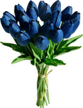 Mandy's Artificial Tulips 20 Stems Navy Blue PU Faux Flowers for Wedding Home Decor 13.5 Inch