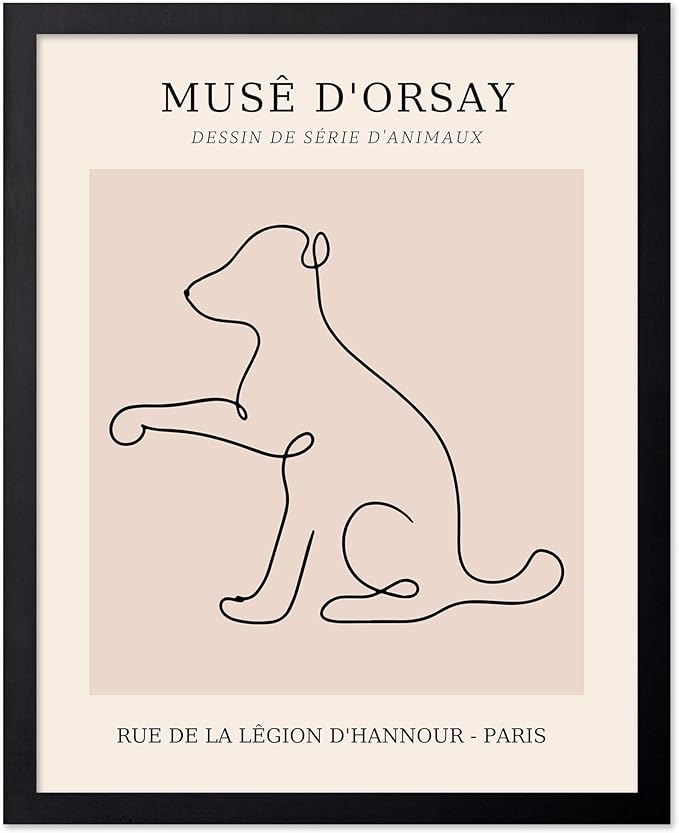 Poster Master Vintage Poster - Retro One Line Dog Drawing Print - Dog Art - Minimal Gift for Men, Women, Animal Lover - Abstract Wall Decor for Home, Office, Bedroom - 8x10 UNFRAMED Wall Art