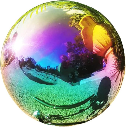 Rainbow Gazing Globe Mirror Ball in Stainless Steel, Shiny Hollow Sphere Sparkling Housewarming Outdoor Ornament (6 Inch)