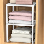 Kitchen Cabinet Storage Shelf Stackable Wire Spice Rack Organizer Heavy Duty Space Saver for Bathroom Bedroom Closet Laundry Room Office Countertop - White, Pack 1