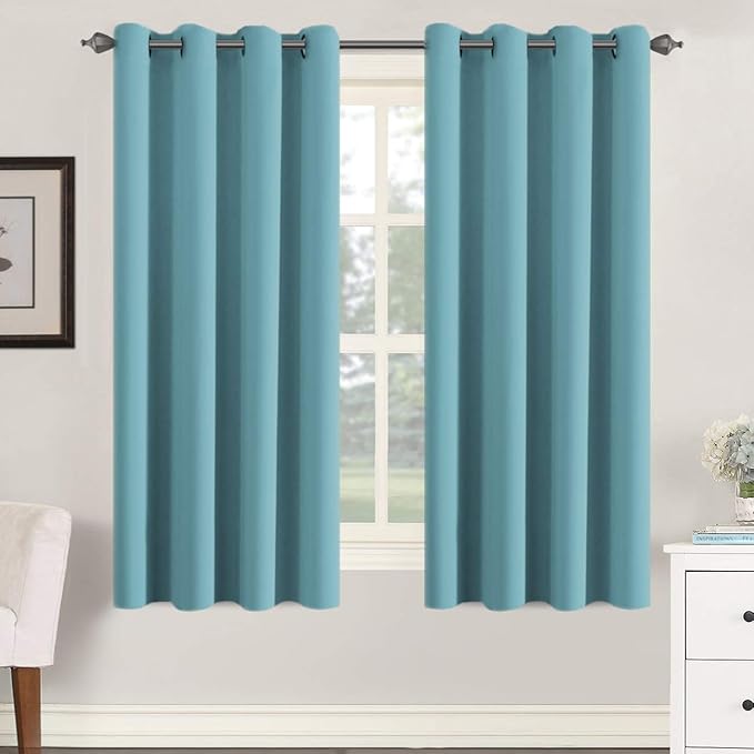 H.VERSAILTEX Blackout Aqua Curtains for Bedroom/Living Room, 52" Wide x 63" Long Each Panel,Grommet Top (Set of 2 Panels)