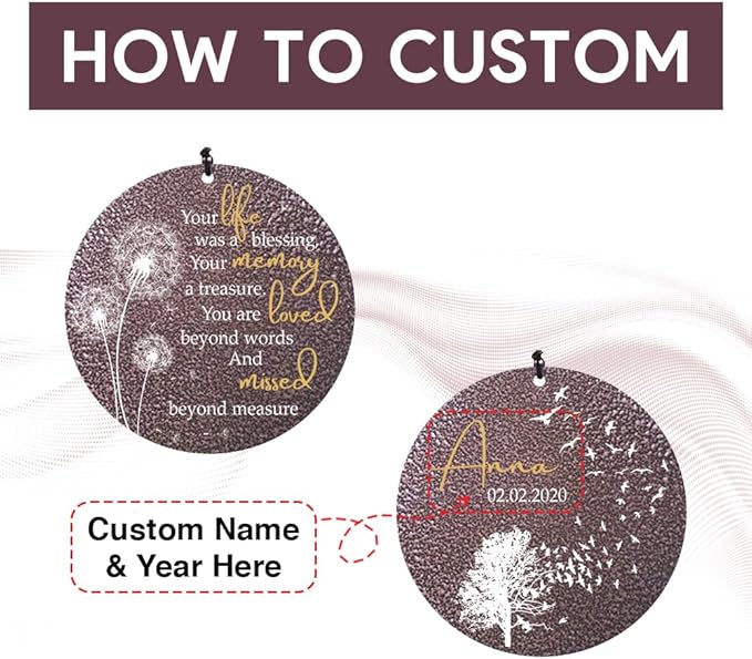 Sympathy Wind Chimes, Personalized Wind Chime for Loss of Loved Ones, Customized Tree Bird Wind Chimes, Commemorative Wind Chime Deep Tone (36inch)
