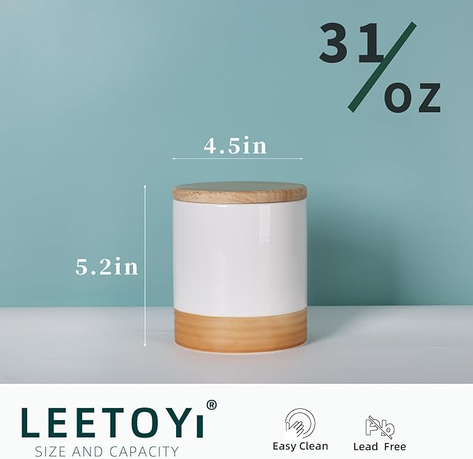 LEETOYI Ceramic Food Storage Jar with Seal Lid,Kitchen Canisters for Countertop, Serving for Ground Coffee, Tea, Sugar, Salt and More 31 Oz White