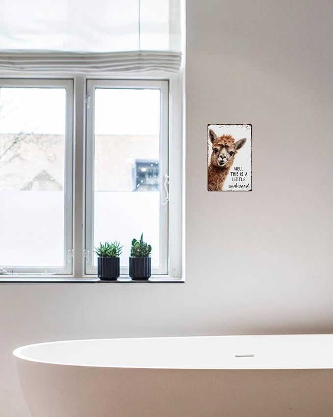 ALKB Funny Alpaca Metal Signs Farmhouse Bathroom Wall Decor Alpaca Lovers Gift 8 x 12 Inch