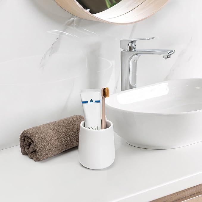 Bathroom Tumbler Cup Ceramic 13.5oz Reusable Toothbrush Cup 400ml, Toothbrush Holder Adequate for Your Bathroom (White)