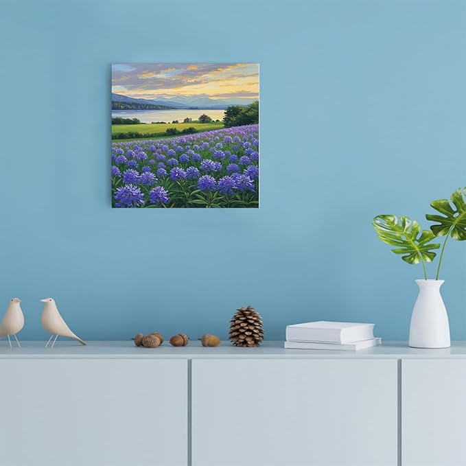The lavender scenery all over the lake at sunset is suitable for posting in the living room bedroom office landscape poster wall painting