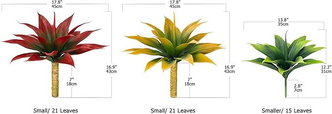 Artificial Agave Plants,Large UV Resistant Fake Agave Planters for Indoor and Outdoor Decorating Tropical Plant Succulents Greenery Indoor Decor (2Pack,18" Red)