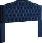 24KF Upholstered Button Tufted Queen Headboard with Nailhead Trim, Soft Velvet Fabric Headboard Queen/Full WM-6031-Q-NAVY
