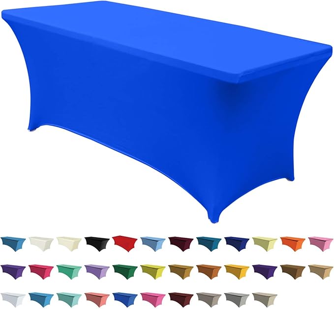 ABCCANOPY 6 FT Royal Blue Spandex Table Cover Stretch Fitted Wrinkle Resistant Tablecloth Reuse for Rectangular Folding Table Patry Event Wedding Banquet Protector