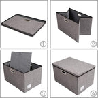 PRANDOM Extra Large Collapsible Storage Bins with Lids [5-Pack] Linen Fabric Foldable Storage Baskets Boxes Organizer Containers Cube with Cover for Bedroom Closet Office Nursery (22.8x15.75x13.8)