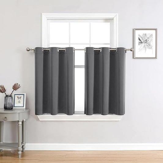 ChrisDowa Small Window Curtains 36 inches Long for Bedroom - Grommet Short Thermal Insulated Room Darkening Curtains for Kitchen (2 Panels, Grey, 52 x 36 Inch)