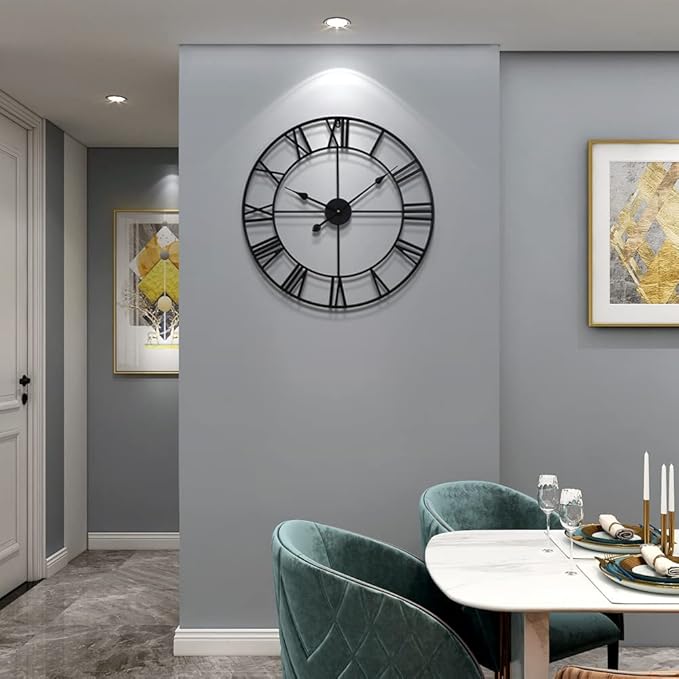 LEIKE Large Modern Wall Clocks,18" Gold Metal,Rustic,Round,Silent Non Ticking,Battery Operated Roman Numerals Clock for Living Room/Bedroom/Kitchen Wall Decor-(Gold, 47cm)