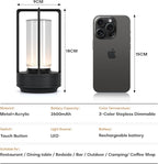 Portable Metal Table Lamp for Indoor/Outdoor ,Rechargeable Cordless LED Lamp, 3-Colour Infinitely Dimming Battery Powered Small Desk Lamp, Restaurant/Bedroom/Bar/Coffee/Camping Light (Black Set of 2)
