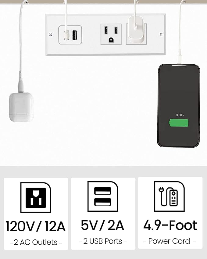 TUTOTAK End Table with Charging Station, Small Side Table with Outlets, Nightstand Bedside Table, 2-Tier Storage Shelf for Small Space, Living Room, Bedroom, White TB01BW040