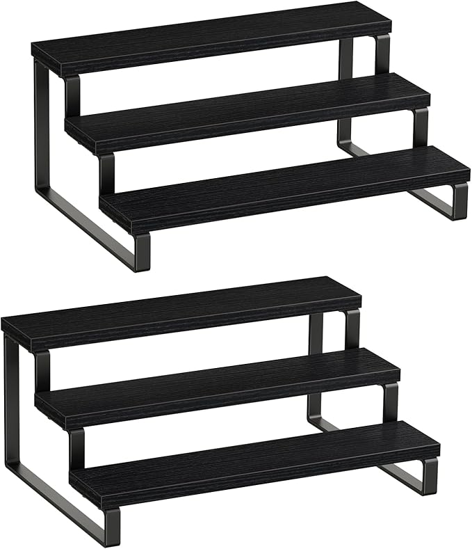 Giikin 3 Tier Spice Rack, Set of 2 Wooden Spice Rack for Countertop, Cabinet Organizer Shelf Kitchen Counter Storage Shelves Cupcake Stand Holder Display Stand, Black