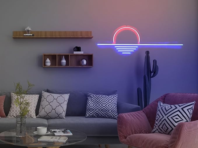 LED Decorative Lights USB Mountains Sunrise Sunset Led Neon Signs Home Decoration Wall Art Holiday Gift Brightness Adjustable 16.5''x9.5''