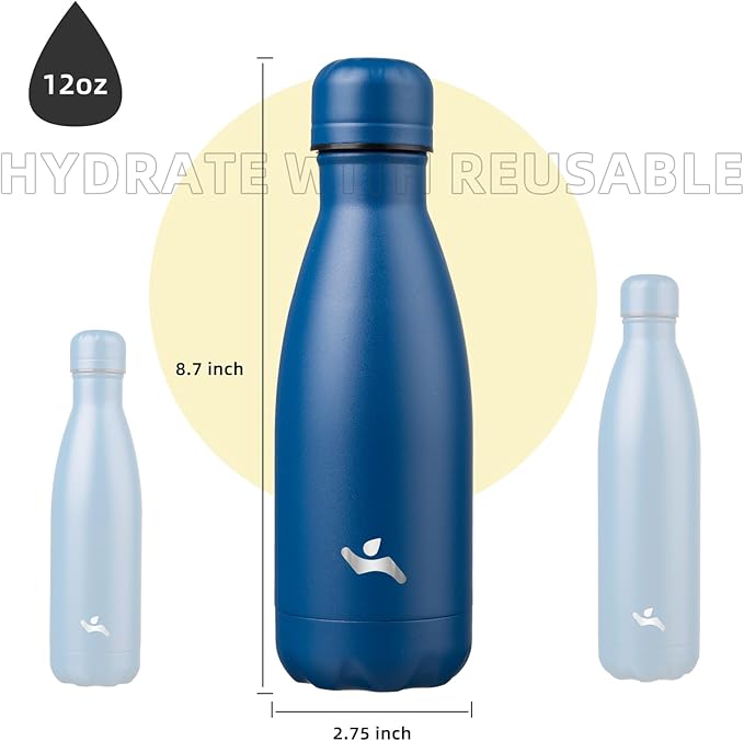 Insulated Water Bottles,12 oz Double Wall Stainless Steel Vacumm Metal Flask for Sports Travel,Blue