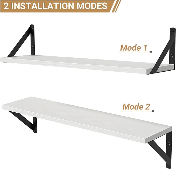 Heimlove Floating Shelves for Wall, 24 Inch Long Wood Floating Shelves Set of 3, Wall Mounted Hanging Shelf for Bathroom Bedroom Kitchen, White