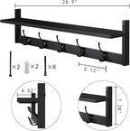 AMBIRD Wall Hooks with Shelf Entryway Hanging Wood Coat Hooks with Shelf Wall-Mounted Coat Hook Rack with 5 Dual Hooks for Bathroom, Living Room, Bedroom (Stylish)