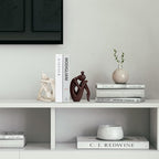 Decorative Bookends for Shelves, Unique Book Ends for Home Office Decor, Meditation Girl Statue Book Stopper for Bookshelf Decor, Modern Abstract Aesthetic Decoration White & Brown