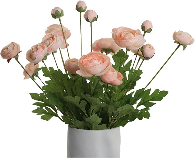Artificial Silk Flowers Ranunculus Fake Flower 5 Pcs,Suitable for Core Decorations,Weddings,Homes,Artistic Decorations and Props (Cream Yellow)