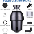 Powerful 1HP Stainless Steel Garbage Disposer, Dishwasher-Friendly and Continuous Feeding Waste Disposer, Grinding Material Four-Stage Grinding, Black