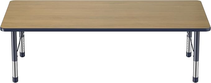 FDP Rectangle (36 x 72 inch) Classroom Table with Adjustable Chunky Toddler Legs (15-24 in); Preschool, Kinder and Daycare Furniture - Pasadena Oak Top/Navy Edge and Legs
