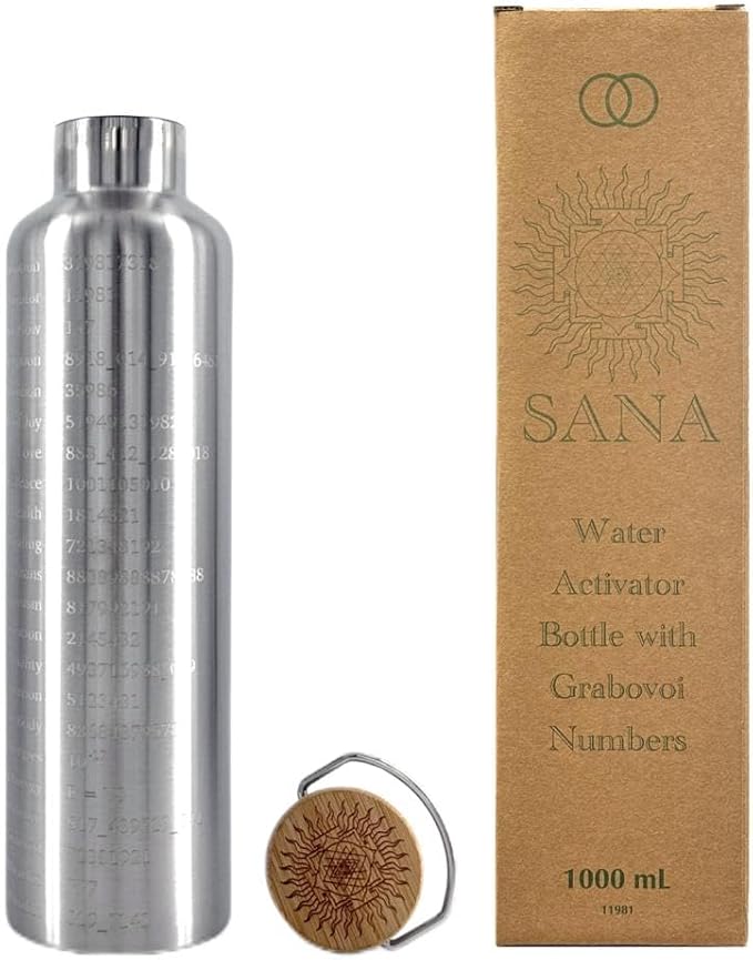 SANA Numerana Grabovoi Water Bottle 1L (34 oz), Water Activator Bottle with Engraved Grabovoi Numbers, Double layerd bottle, Health Focused (2.0 Version)