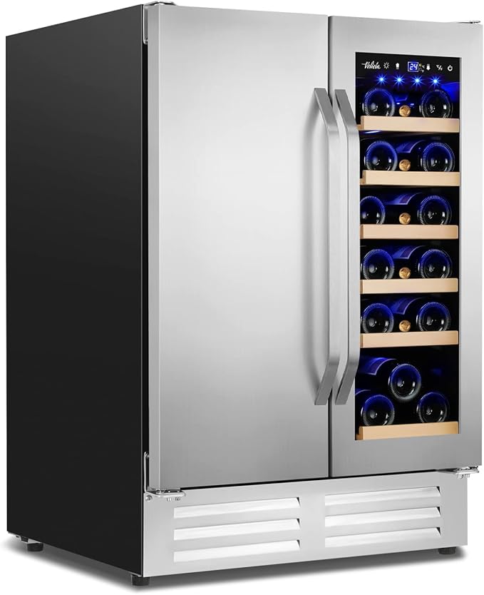 Wine and Beverage Refrigerator,24 Inch Dual Zone Wine Beverage Cooler, Built-in/Freestanding Beer and Wine Fridge with a Powerful Compressor, 20 Bottles and 88 Cans Capacity