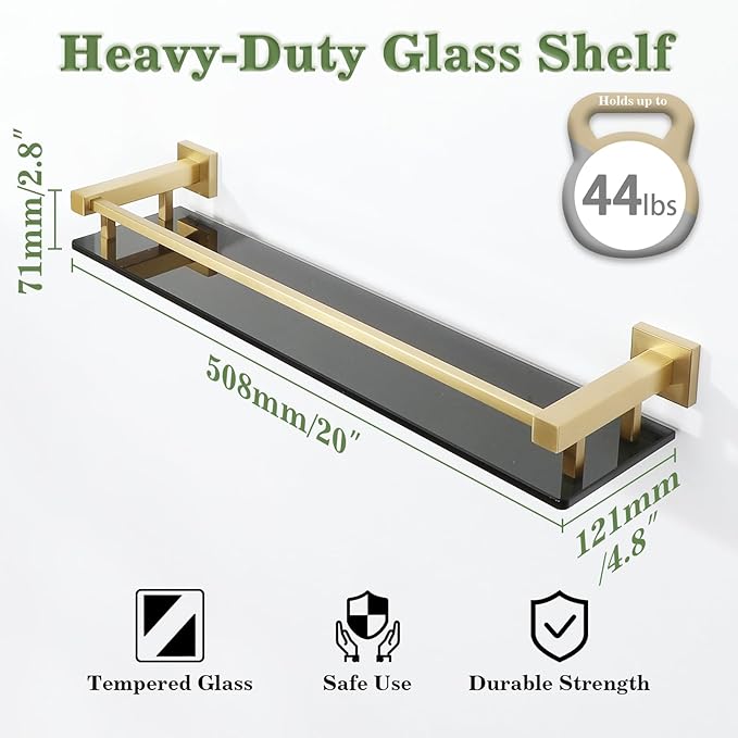 Alise Bathroom Shelves,Gold Glass Shelf for Bathroom, Modern Floating Shelves,20 inch