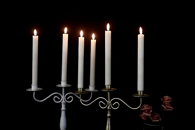 GenSwin Flameless White Taper Candles Flickering with 10-Key Remote, Battery Operated Led Warm 3D Wick Light Window Candles Real Wax Pack of 6, Christmas Home Wedding Decor(0.78 X 9.64 Inch)