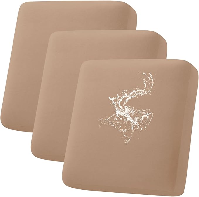hyha Waterproof Couch Cushion Covers, Stretch Sofa Couch Seat Slipcover for Dog Washable, Non-Slip Waterproof Outdoor Cushion Covers for Patio Furniture Replacement (3 Pieces, Camel)