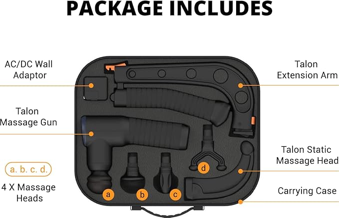 Talon Percussion Massage Gun + Massage Cane + Gun Holder System - Deep Tissue Muscle Massager with Arm Attachment for Whole Body Pain Relief, Upper and Lower Back, Neck & Shoulder Relaxer