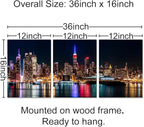 Biuteawal New York City Canvas Wall Art Manhattan Skyline Night View Picture Painting Modern Giclee Canvas Prints Home Office Living Room Wall Decoration