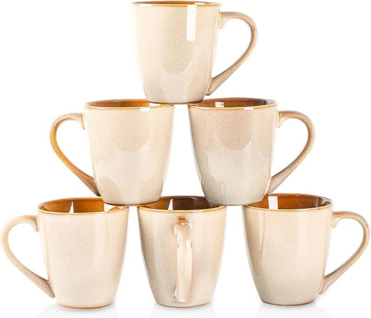 vicrays Coffee Mug Set, 12 Ounce, Set of 6, Ceramic Mug for Men, Women, Unique Glazed Mugs with Handle for Coffee, Tea, Milk, Cocoa, Cereal(Beige)