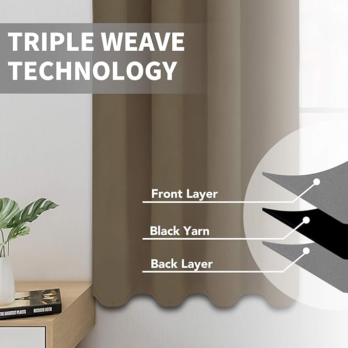 Easy-Going Blackout Curtains for Bedroom, Solid Thermal Insulated Grommet and Noise Reduction Window Drapes, Room Darkening Curtains for Living Room, 2 Panels (52x108 in,Natural)