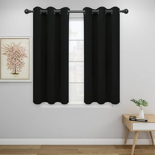 Easy-Going Blackout Curtains for Bedroom, Solid Thermal Insulated Grommet and Noise Reduction Window Drapes, Room Darkening Curtains for Living Room, 2 Panels (34x45 in, Black)