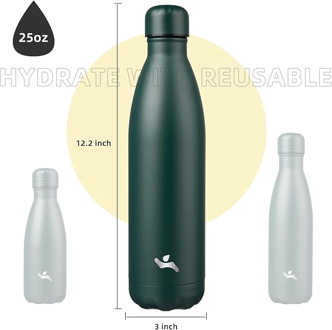 Insulated Water Bottles,25 oz Double Wall Stainless Steel Vacumm Metal Flask for Sports Travel,Army Green