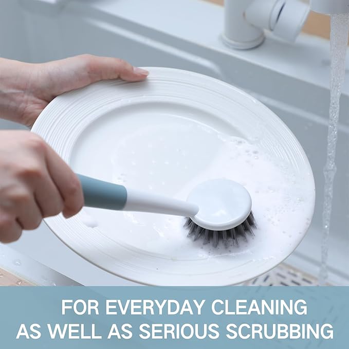Patelai 24 Pack Kitchen Scrub Dish Brush with Long Handle Dish Scrubber with Stiff Bristles Scrub Brushes for Kitchen Dishes Washing Tools, Pots, Pans and Sink Cleaning (Celadon)