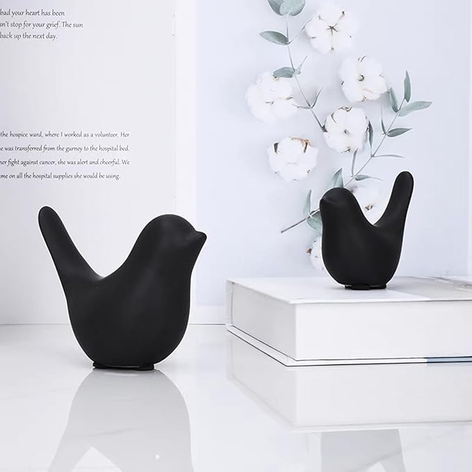 Small Animal Statues, Black Bird Figurines Home Decor, Modern Home Decorative, Ceramic Decor for Office Desktop, Bookshelf, Bedroom, Living Room, Cabinets, Coffee Table(Black 2 Pcs)