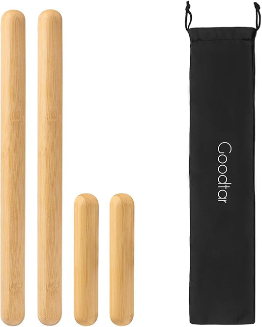 4PCS Solid Bamboo Massage Sticks & Guasha Set with Roller/Stick - 100% Bamboo Therapy Tools for Neck/Arm/Back/Legs/Full Body, Deep Tissue Massage, Muscle Relaxation, Body Shaping, Fatigue Relief