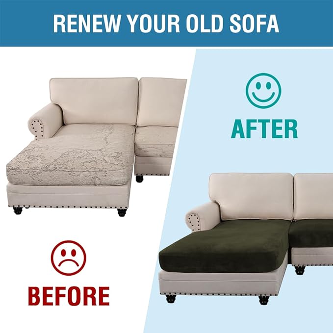 H.VERSAILTEX Velvet Stretch Sectional Couch Covers 4 Pieces Sofa Seat Cushion Covers L Shape Separate Couch Cover for Both Left/Right Sectional Couch (Large Sofa 3 Seater + 1 Chaise, Olive)