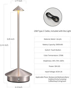 Modern Cordless Table Lamp Set of 2, Portable LED Desk Lamps, 5000mAh Rechargeable Battery Operated Lighting for Bedroom Dining Room Restaurant Coffee Shop Camping Night Light (Brushed Nickel)