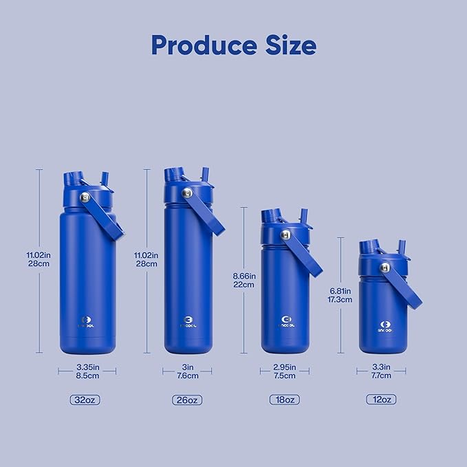 Insulated Water Bottle with Straw Stainless Steel Water Bottle, Leak-Proof, BPA-Free, Double Wall Vacuum Keeps Cold for 24 Hours for Sports, Travel, School (18 oz, Royal Blue)